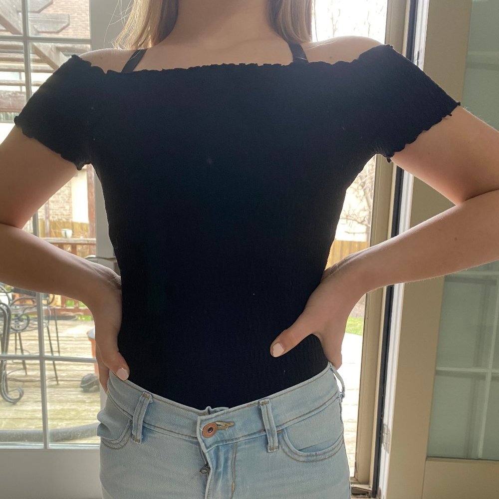 Black off the shoulder shirt